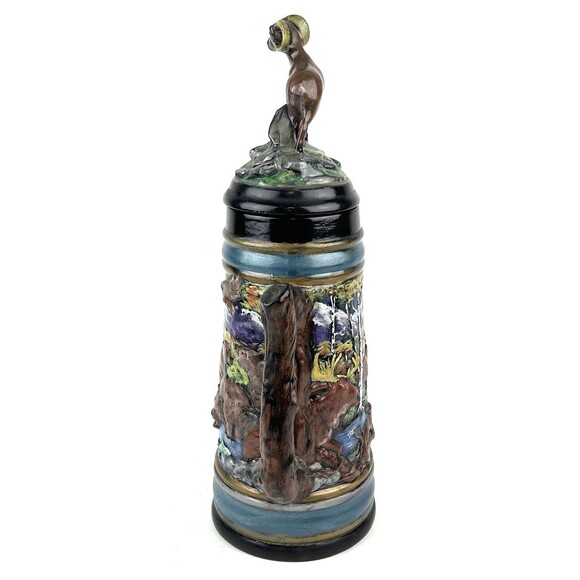 VTG Holland Mold 3D Wildlife Beer Stein Removable Ram Lid 18” Bears Moose Eagle - Picture 5 of 16